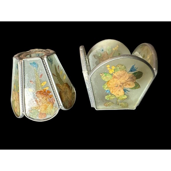 Pressed Flowers In Glass Tea Light Holder Vintage Votive Candle Boho Lot Of 3 - Picture 10 of 16